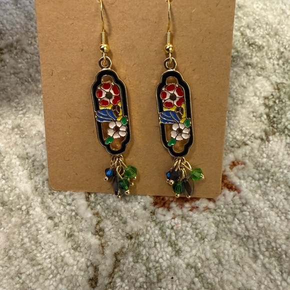 Floral Enamel Drop Earrings - Picture 3 of 5
